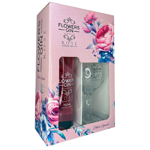 Kit Gin Flowers Rose Com Taça De Vidro