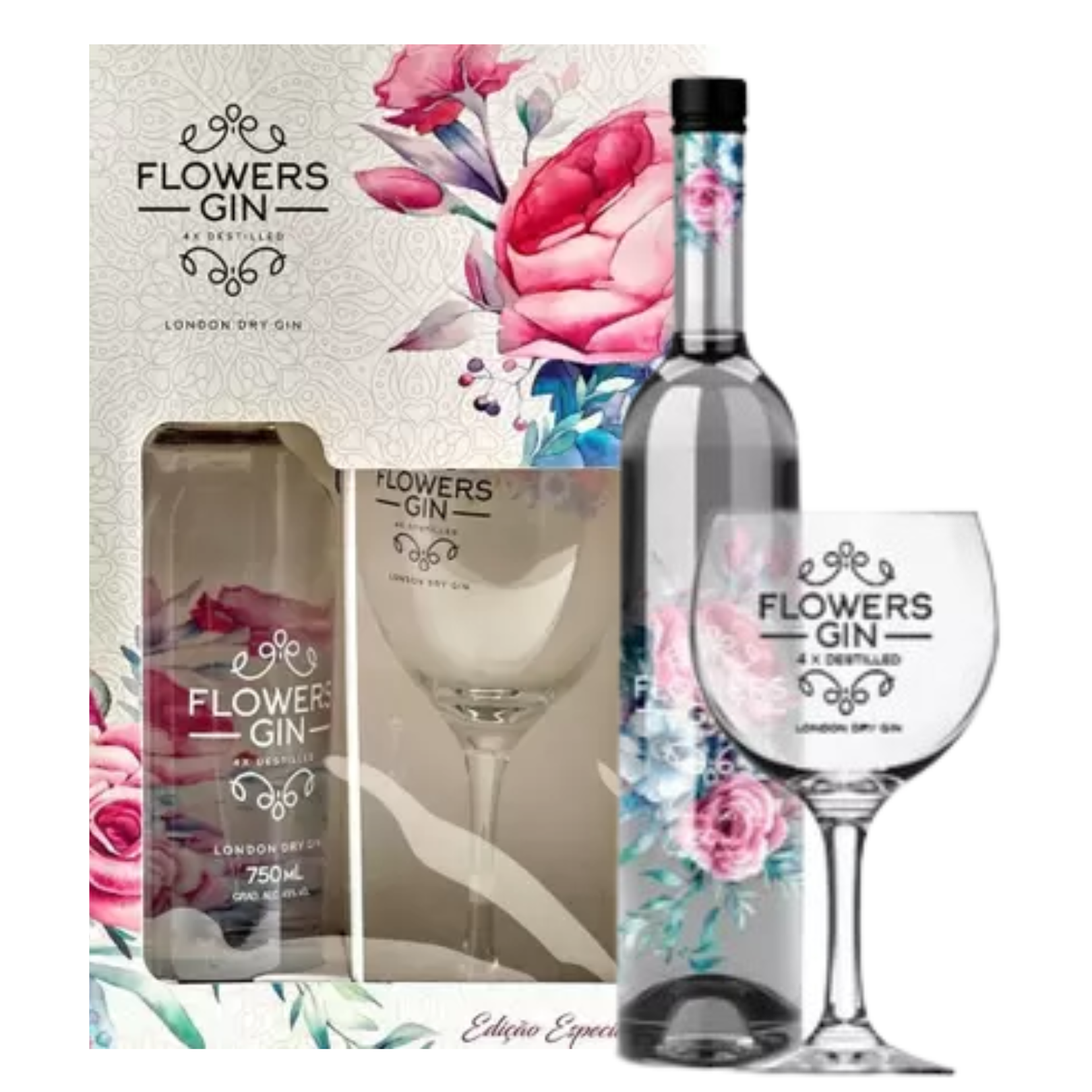 Gin Flowers London Dry 750ml C/ Taça Vidro