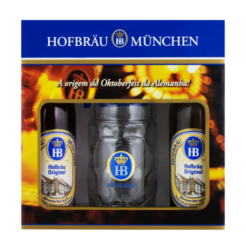 KIT 2 Cervejas Hofbrau Original 500ml c/ 1 Caneca de Vidro 1L