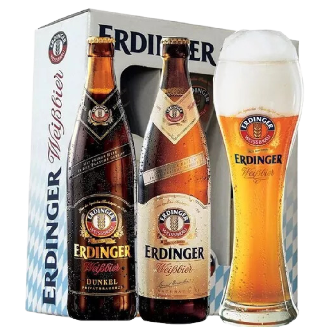 Kit 2 Erdinger Weissbier Clara e Escura 500ml c/ Copo de Vidro