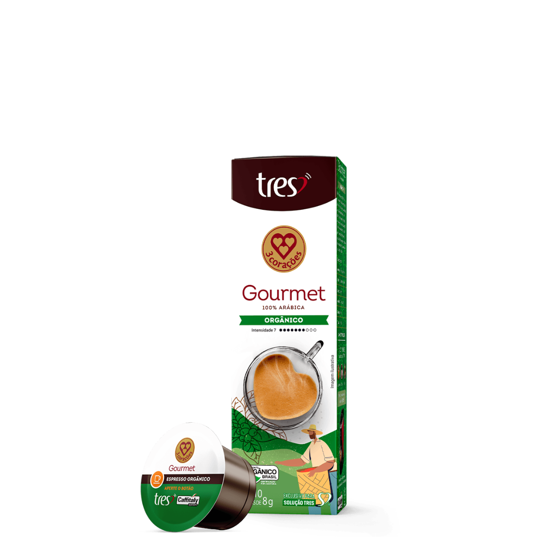 Cápsula de Café Espresso Gourmet Orgânico TRES Corações 80g