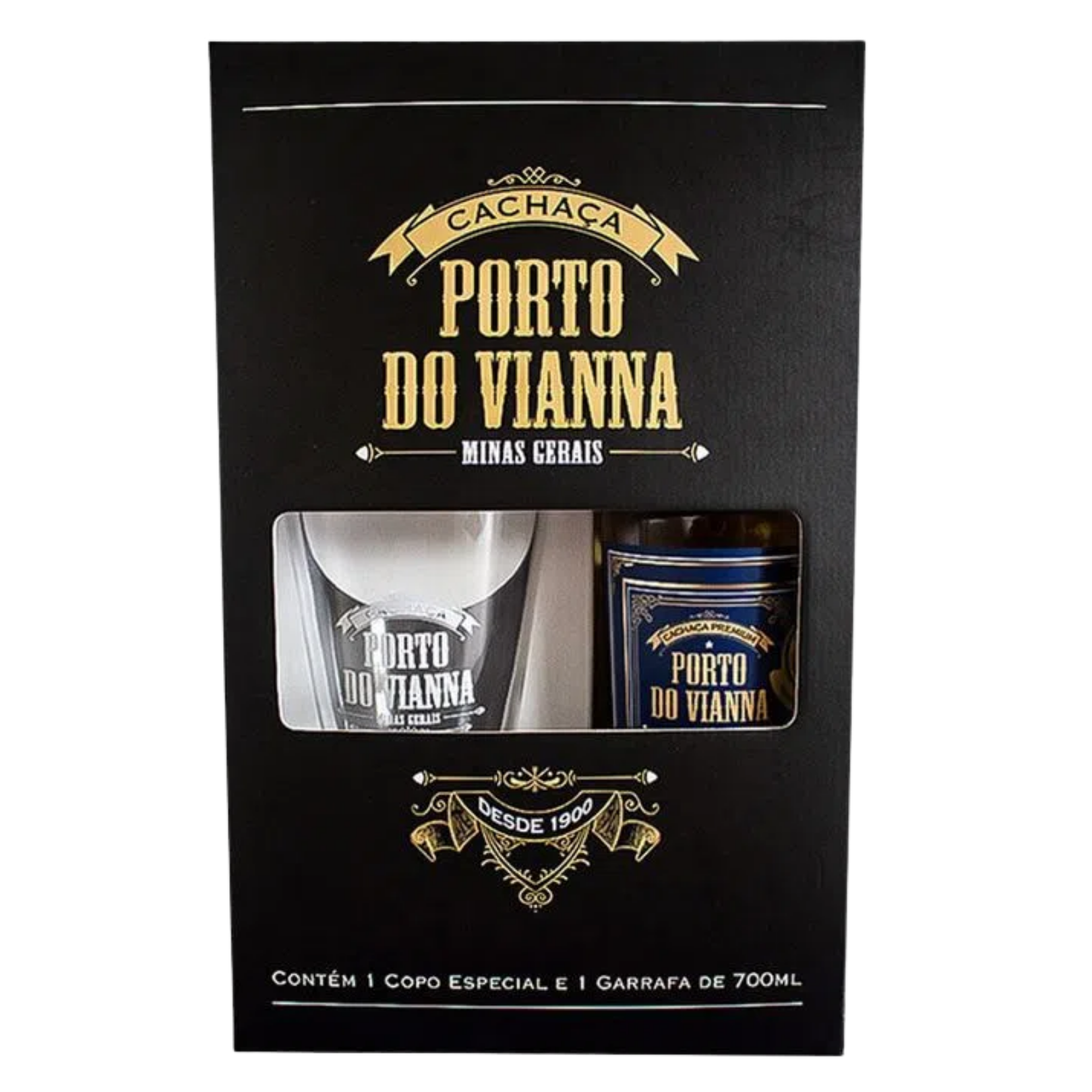 Kit Cachaça Porto Do Vianna Premium 700ml com Copo