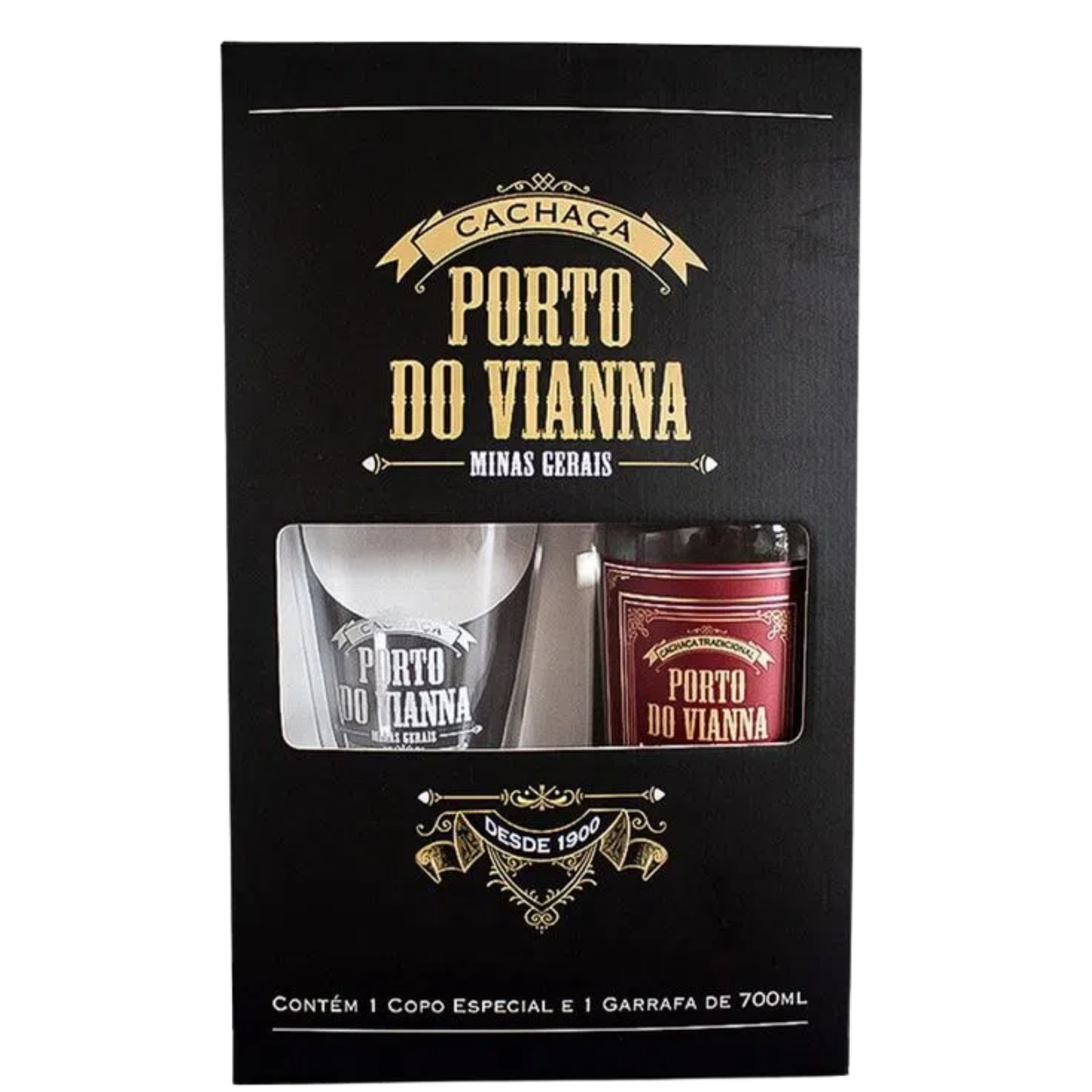 Kit Cachaça Porto Do Vianna Tradicional 700ml com Copo