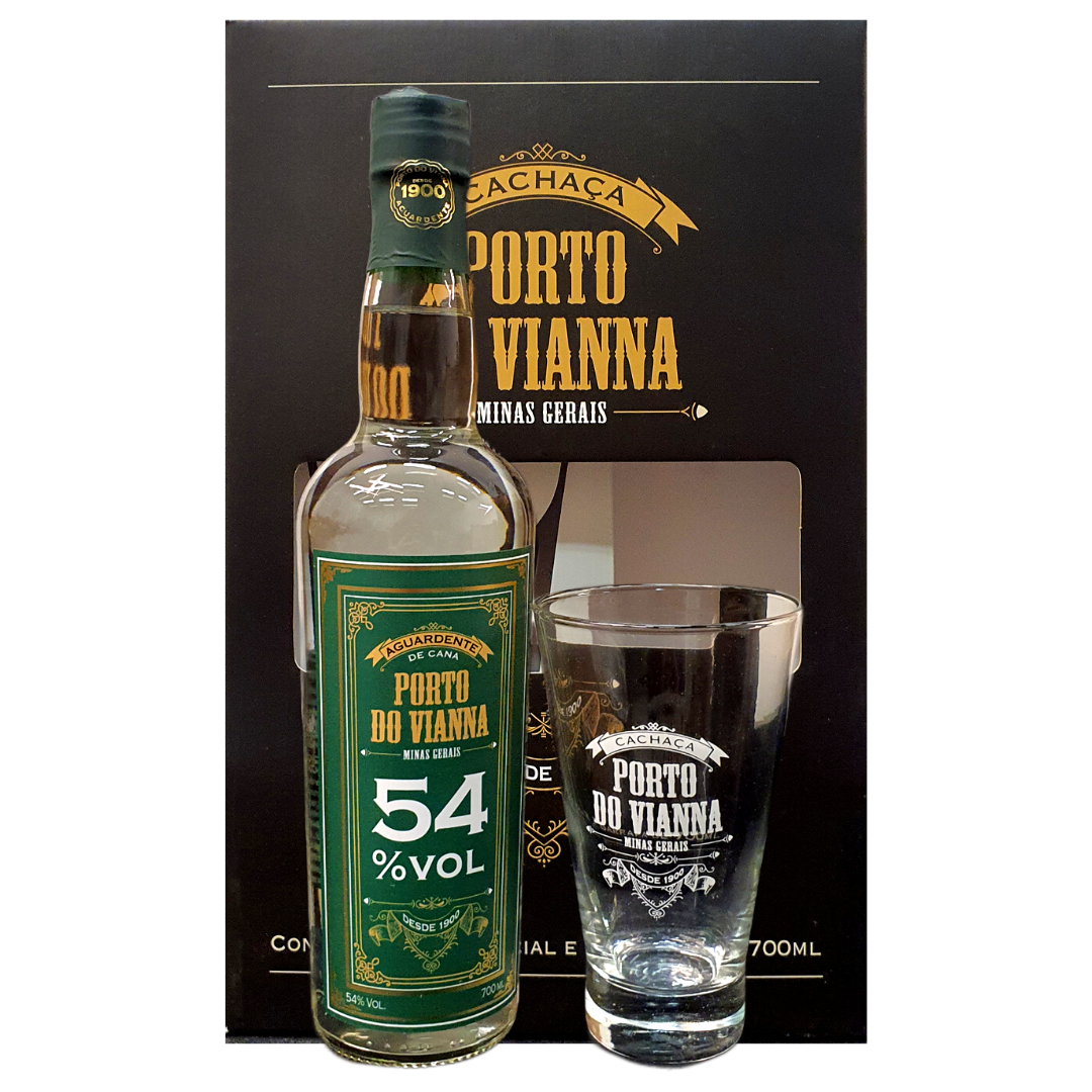 Kit Aguardente Porto Do Vianna 54 Graus 700ml c/ Copo
