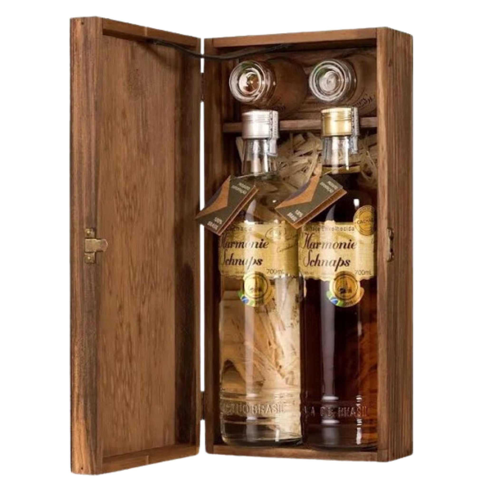 Kit 2 Cachaça Harmonie Envelhecida Prata 700ml Com Estojo E 2 Copo