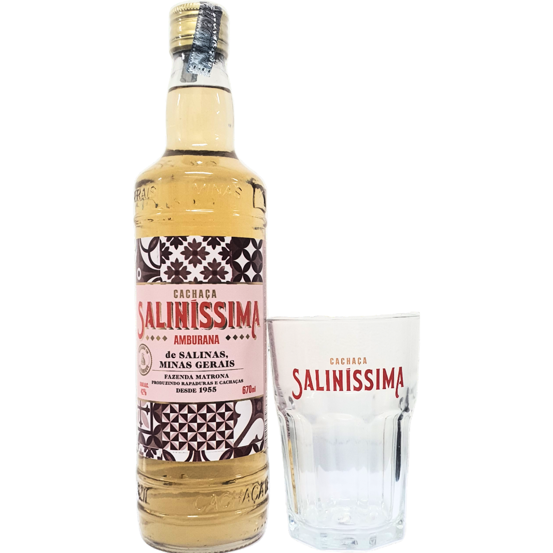 Cachaça Saliníssima Amburana 670ml com Copo