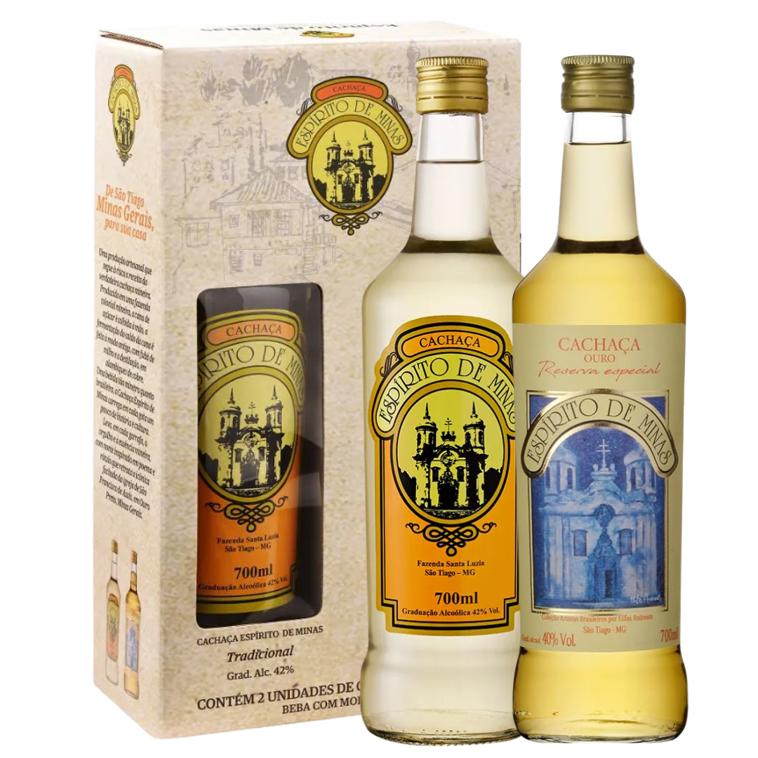 Kit Cachaça Espirito De Minas Tradicional e Ouro 700ml