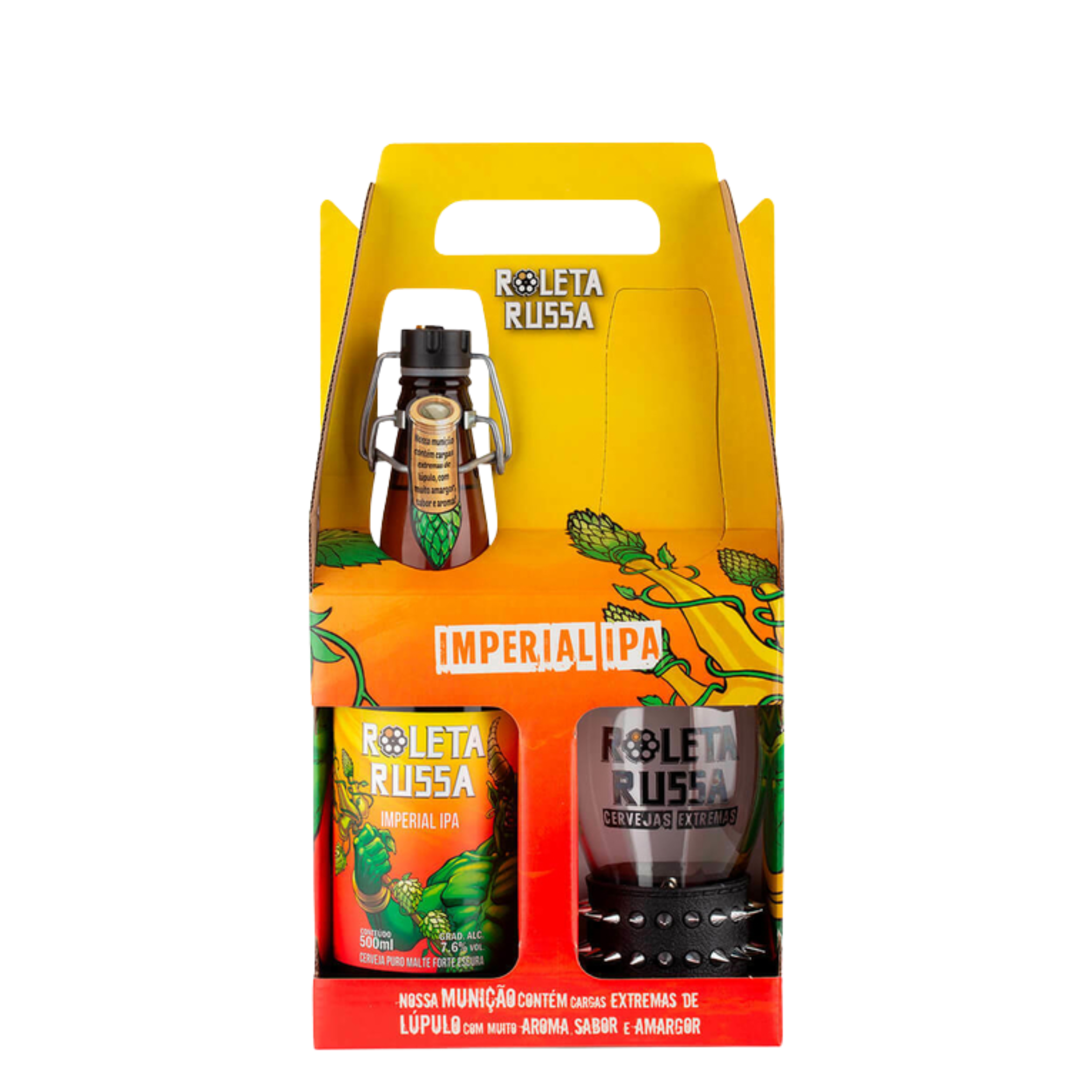 Kit Cerveja Roleta Russa Imperial Ipa 355ml C/Copo e Pulseira