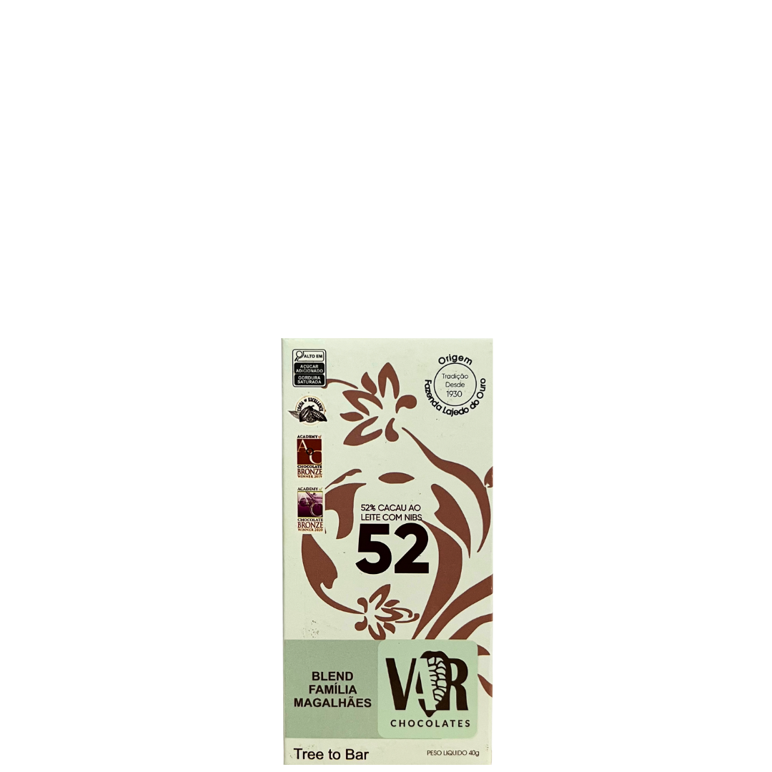 Chocolate Var Fino Lajedo 52% Cacau Ao Leite C/Nibs 40g